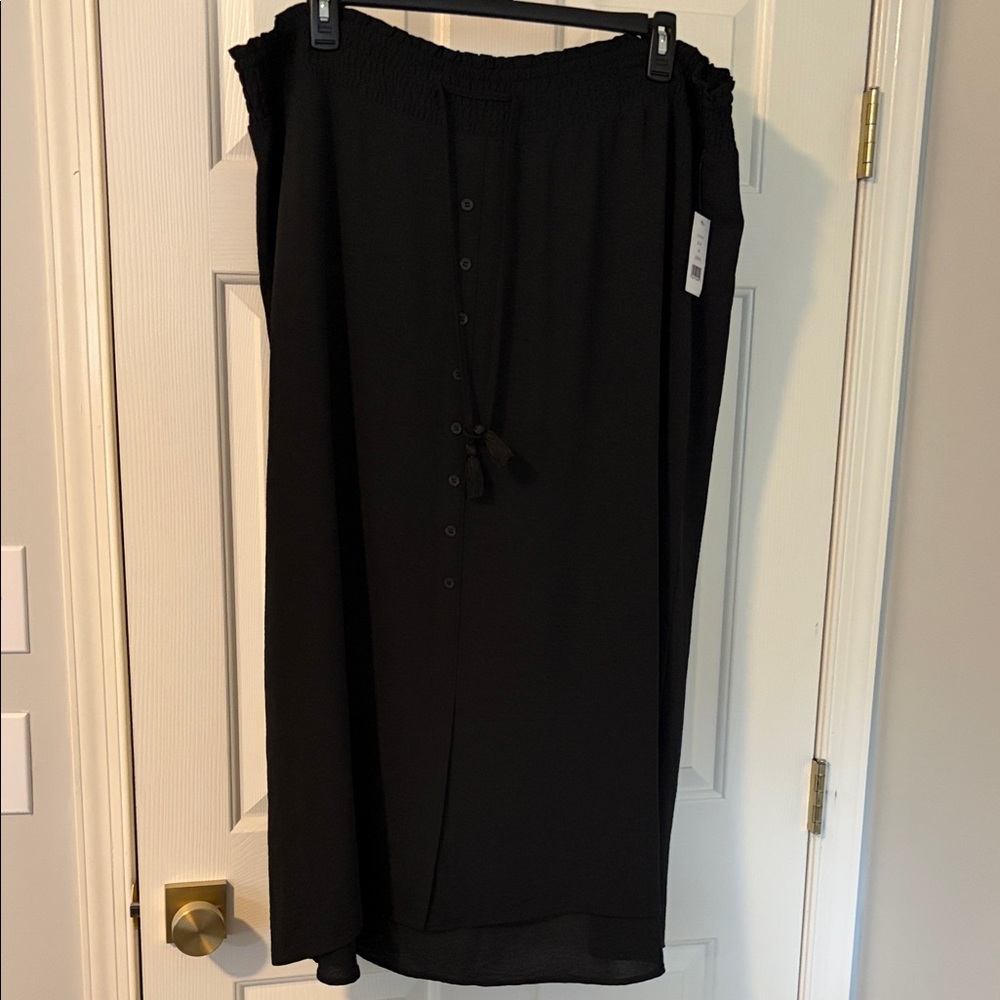 Black Maxi Skirt with Button Front and Smocked Waist